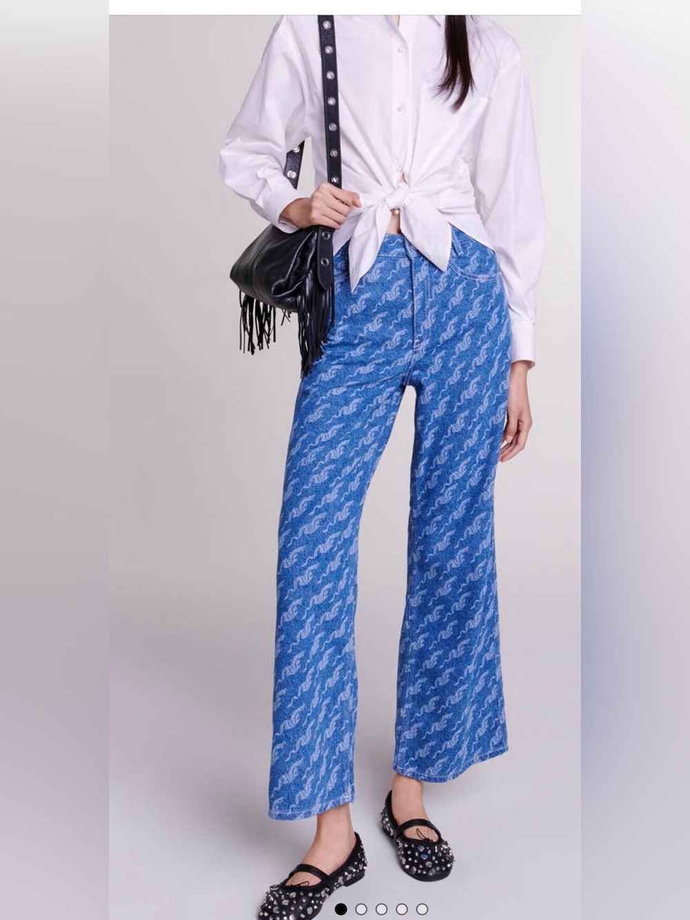 Blue Patterned Wide-Leg Pants